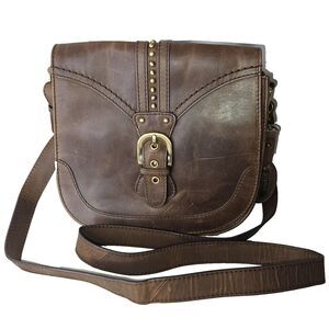 BORN Studded Brown Leather Crossbody Bag, Womens Medium